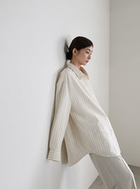 ピーチスキンストライプオーバーシャツ