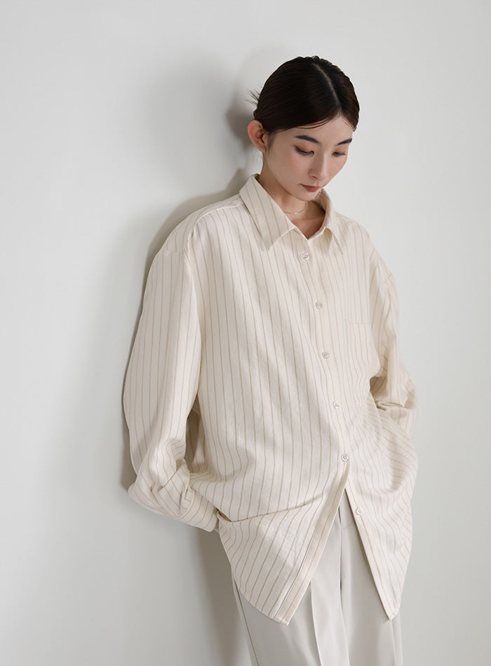 ピーチスキンストライプオーバーシャツ