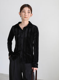 ランダムストライプベロアシャツ