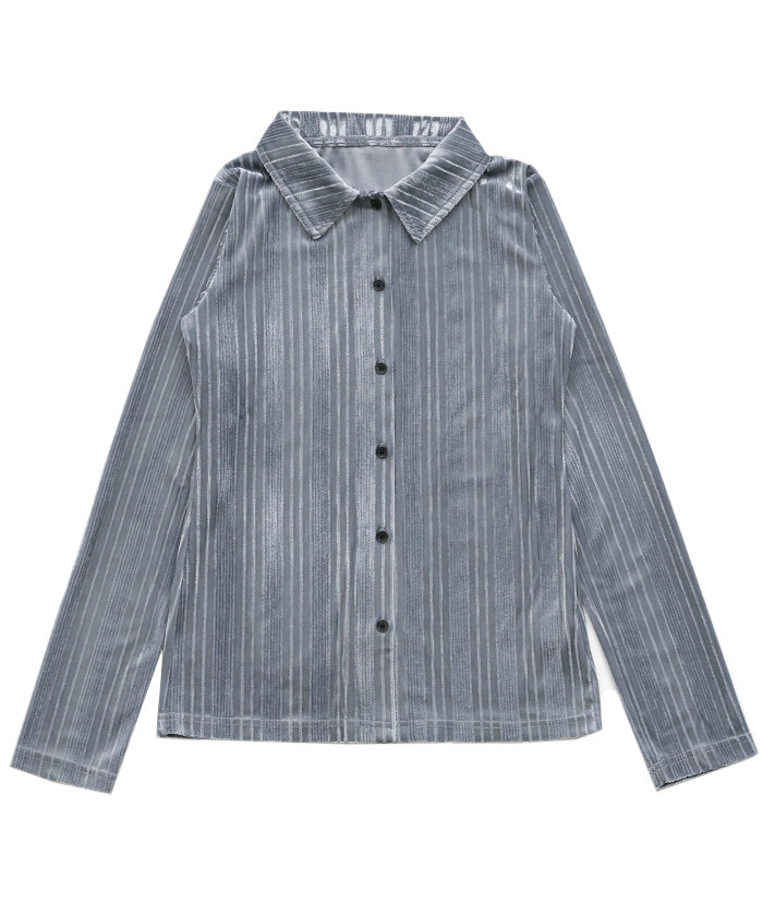 ランダムストライプベロアシャツ