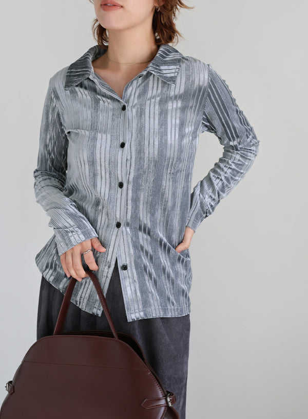 ランダムストライプベロアシャツ