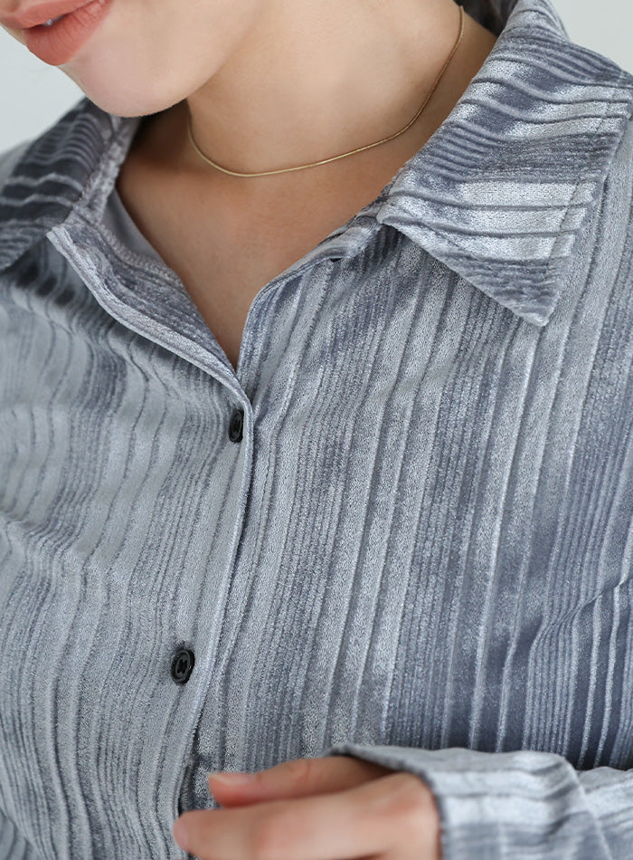 ランダムストライプベロアシャツ