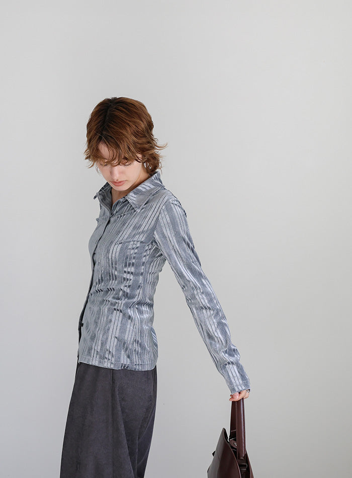 ランダムストライプベロアシャツ