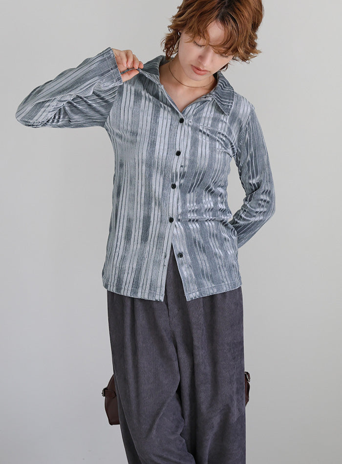 ランダムストライプベロアシャツ