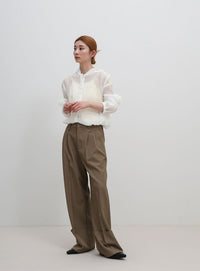 フード付き楊柳ドロストブラウス