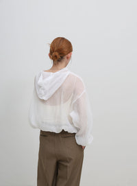 フード付き楊柳ドロストブラウス