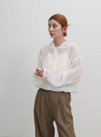 フード付き楊柳ドロストブラウス