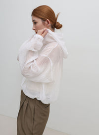 フード付き楊柳ドロストブラウス