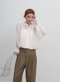 フード付き楊柳ドロストブラウス