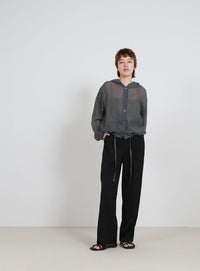 フード付き楊柳ドロストブラウス