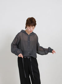 フード付き楊柳ドロストブラウス