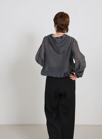 フード付き楊柳ドロストブラウス