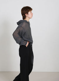 フード付き楊柳ドロストブラウス