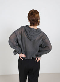 フード付き楊柳ドロストブラウス