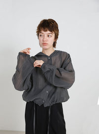 フード付き楊柳ドロストブラウス