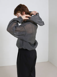 フード付き楊柳ドロストブラウス