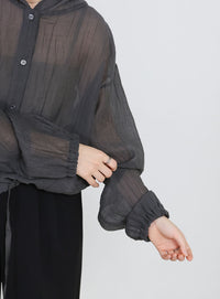 フード付き楊柳ドロストブラウス