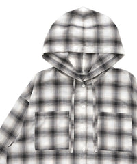 チェックシアーオーバーフーディーシャツ