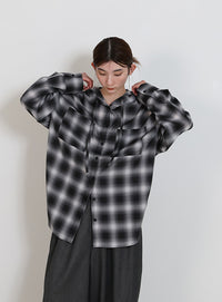 チェックシアーオーバーフーディーシャツ