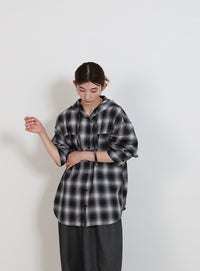 チェックシアーオーバーフーディーシャツ