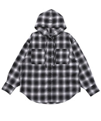 チェックシアーオーバーフーディーシャツ