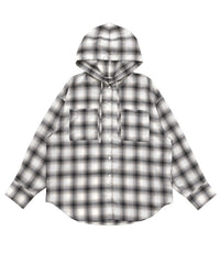 チェックシアーオーバーフーディーシャツ