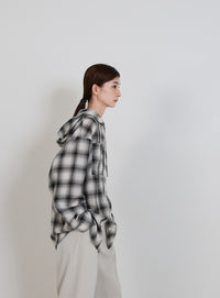 チェックシアーオーバーフーディーシャツ