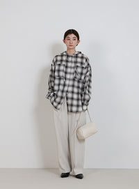 チェックシアーオーバーフーディーシャツ