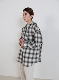 チェックシアーオーバーフーディーシャツ