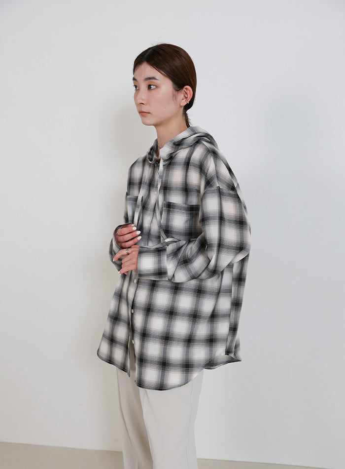 チェックシアーオーバーフーディーシャツ – SELECT MOCA