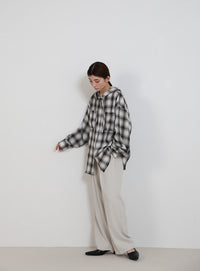 チェックシアーオーバーフーディーシャツ