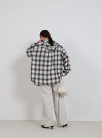 チェックシアーオーバーフーディーシャツ