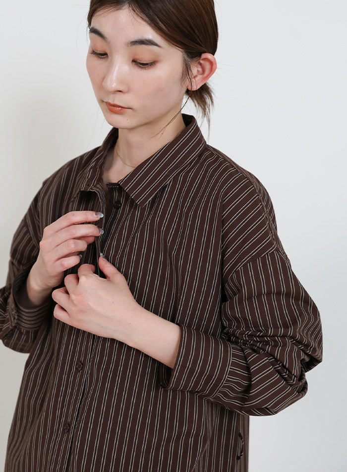 マニマリス　　丸型バスケット 黒とベージュのストライプ バックレースアップストライプシャツ – SELECT MOCA