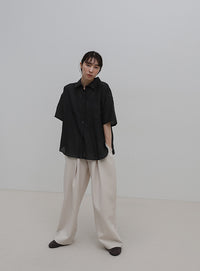 ニュアンスワッシャーシアーハーフシャツ