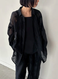 フラワーエンブロイダリーシアーオーバーサイズシャツ【セットアップ対応】【by SON】