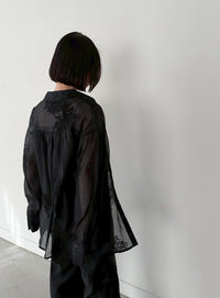 フラワーエンブロイダリーシアーオーバーサイズシャツ【セットアップ対応】【by SON】