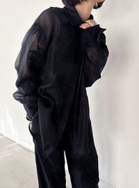 フラワーエンブロイダリーシアーオーバーサイズシャツ【セットアップ対応】【by SON】