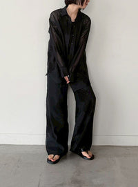 フラワーエンブロイダリーシアーオーバーサイズシャツ【セットアップ対応】【by SON】