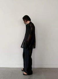 フラワーエンブロイダリーシアーオーバーサイズシャツ【セットアップ対応】【by SON】