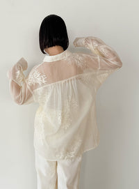 フラワーエンブロイダリーシアーオーバーサイズシャツ【セットアップ対応】【by SON】