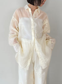 フラワーエンブロイダリーシアーオーバーサイズシャツ【セットアップ対応】【by SON】