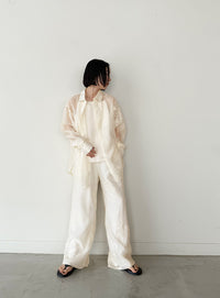 フラワーエンブロイダリーシアーオーバーサイズシャツ【セットアップ対応】【by SON】