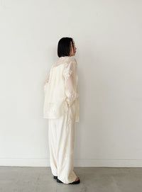 フラワーエンブロイダリーシアーオーバーサイズシャツ【セットアップ対応】【by SON】