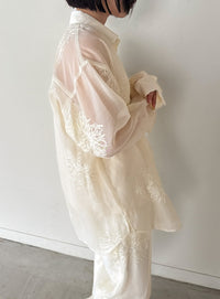 フラワーエンブロイダリーシアーオーバーサイズシャツ【セットアップ対応】【by SON】