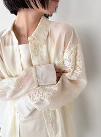 フラワーエンブロイダリーシアーオーバーサイズシャツ【セットアップ対応】【by SON】