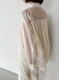 フラワーエンブロイダリーシアーオーバーサイズシャツ【セットアップ対応】【by SON】