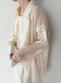 フラワーエンブロイダリーシアーオーバーサイズシャツ【セットアップ対応】【by SON】