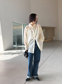 フラワーエンブロイダリーシアーオーバーサイズシャツ【セットアップ対応】【by SON】