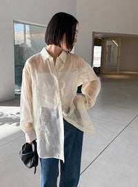 フラワーエンブロイダリーシアーオーバーサイズシャツ【セットアップ対応】【by SON】