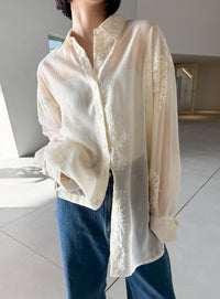 フラワーエンブロイダリーシアーオーバーサイズシャツ【セットアップ対応】【by SON】